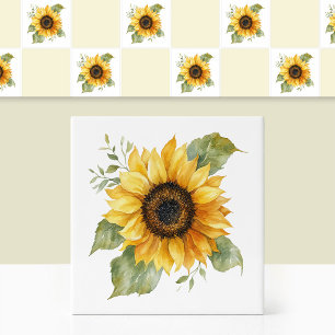 Watercolor Yellow Sunflower Faded Tournesol Flower Ceramic Tile