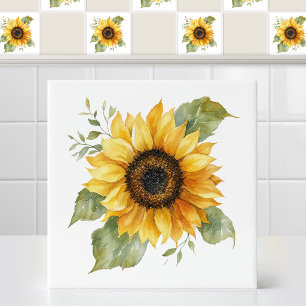 Watercolor Yellow Sunflower Faded Tournesol Flower Ceramic Tile
