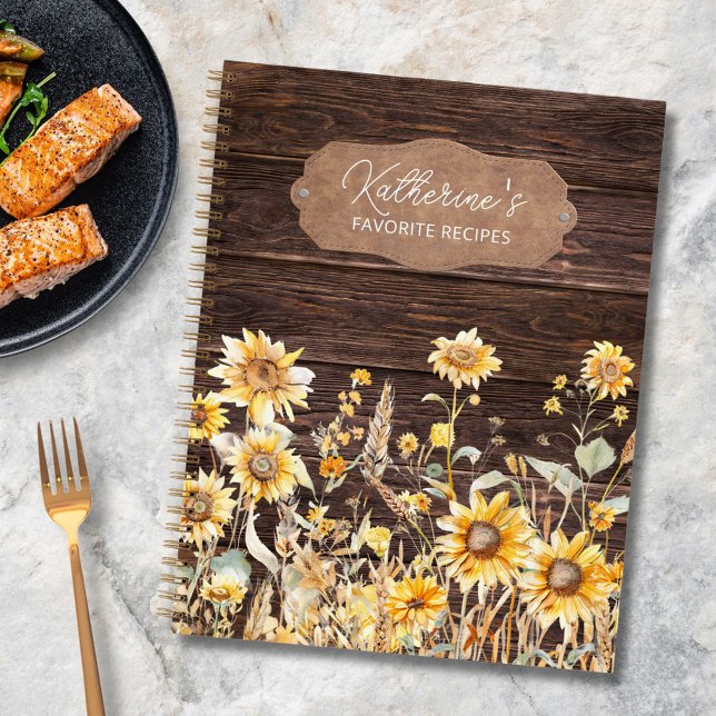 Watercolor Yellow Sunflower Field Family Recipe Notebook (In situ)