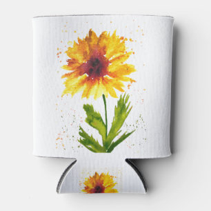 Watercolor yellow sunflower floral nature pretty can cooler