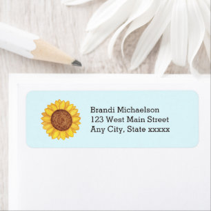 Watercolor Yellow Sunflower on Aqua Blue Floral Return Address Label
