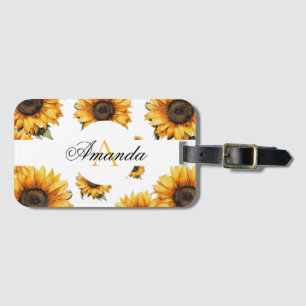 Watercolor Yellow Sunflower Seamless Pattern Luggage Tag