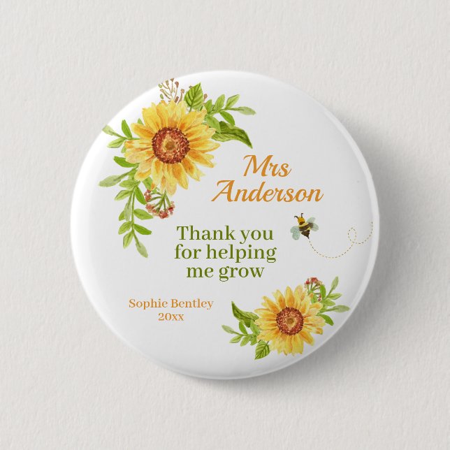 Watercolor Yellow Sunflower Teacher Appreciation 6 Cm Round Badge (Front)