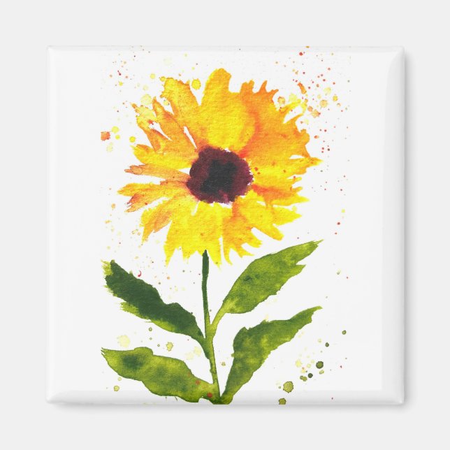 Watercolor yellow sunflower watercolor flowers magnet (Front)