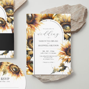 Watercolor Yellow Sunflower Wedding Invitations