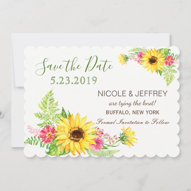 Watercolor Yellow Sunflower Wedding Save the Date (Front)