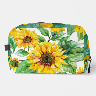 WATERCOLOR YELLOW SUNFLOWERS AND GREEN LEAVES DOPP KIT