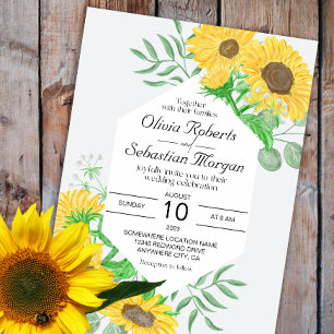 Watercolor yellow sunflowers hexagon Wedding Invitation
