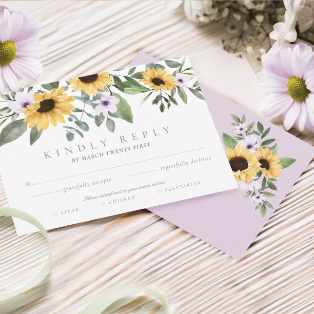 Watercolor Yellow Sunflowers & Purple Flowers RSVP (Creator Uploaded)