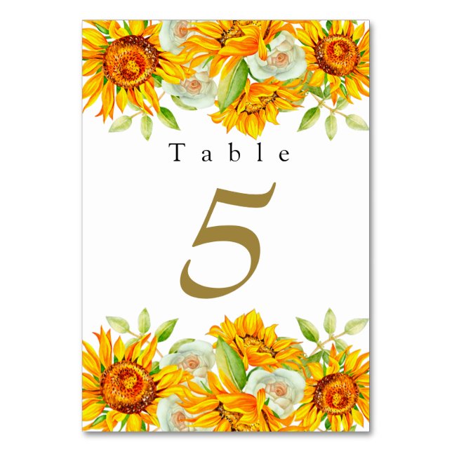 Watercolor Yellow Sunflowers Table Number (Front)
