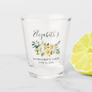 Watercolor Yellow White Floral Bachelorette Party Shot Glass