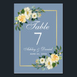 Watercolor Yellow White Floral Gold Wedding Table Number<br><div class="desc">Watercolor Yellow White Floral Gold Wedding Table Card</div>
