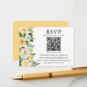 Watercolor Yellow White Floral QR RSVP Wedding Enclosure Card