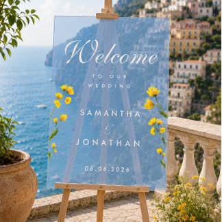 Watercolor yellow wildflowers wedding acrylic sign