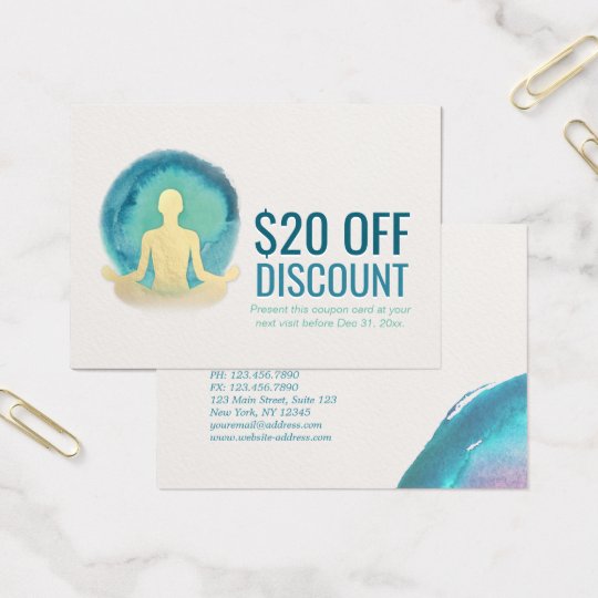 Watercolor YOGA Instructor Discount Coupon Loyalty Business Card