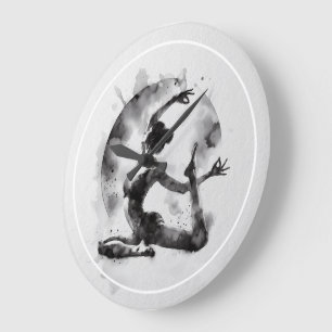 Watercolor Yoga Reiki One-Legged King Pigeon Pose Large Clock