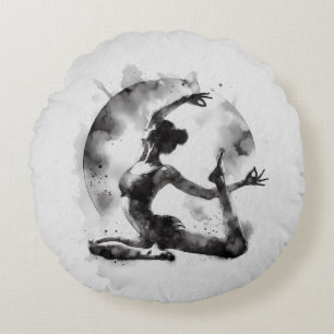 Watercolor Yoga Reiki One-Legged King Pigeon Pose Round Cushion