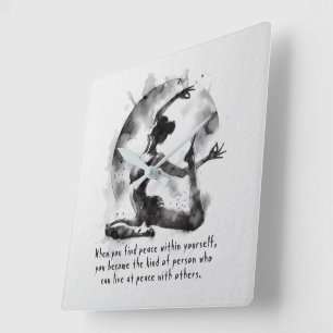 Watercolor Yoga Reiki One-Legged King Pigeon Pose Square Wall Clock