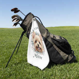 Watercolor Yorkie and Floral Wreath Golf Towel