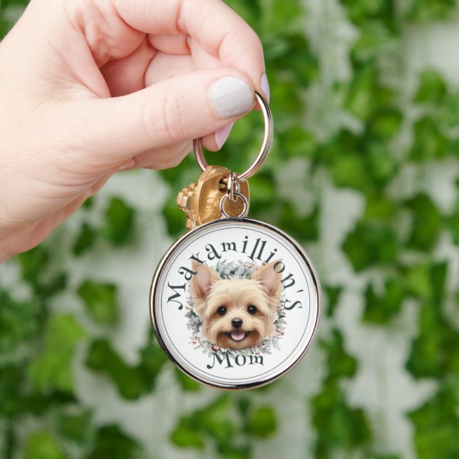 Watercolor Yorkie and Floral Wreath Key Ring (Hand)