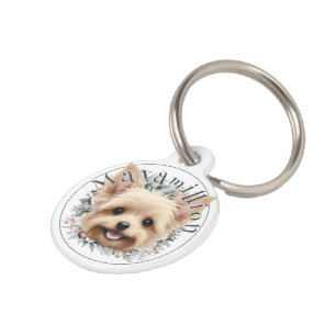 Watercolor Yorkie and Floral Wreath Pet Tag