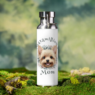 Watercolor Yorkie and Floral Wreath Water Bottle