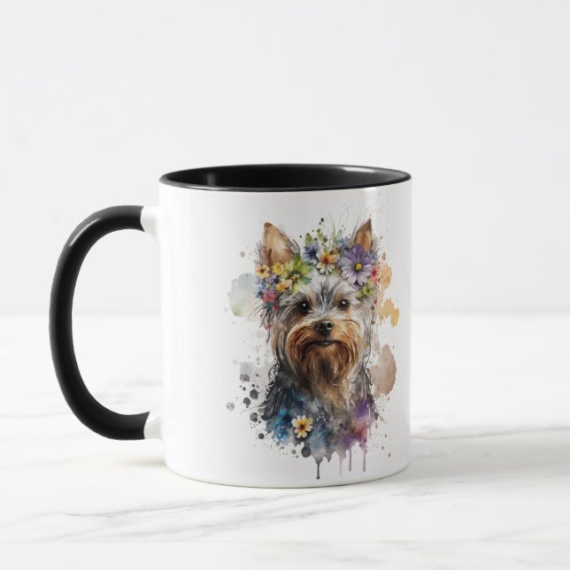 Watercolor Yorkie Yorkshire Terrier Pet Dog Mug (Left)