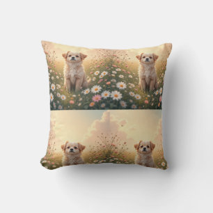 Watercolor Yorkshire Terrier in Flower Field Wall  Cushion