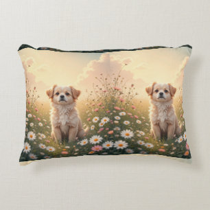 Watercolor Yorkshire Terrier in Flower Field Wall  Decorative Cushion