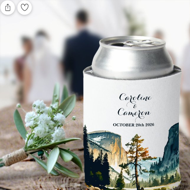 Watercolor Yosemite National Park Wedding Ca US Can Cooler (Creator Uploaded)