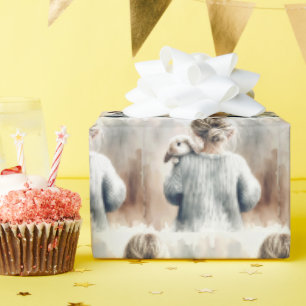 Watercolor Young Girl With Pet Rabbit Wrapping Paper