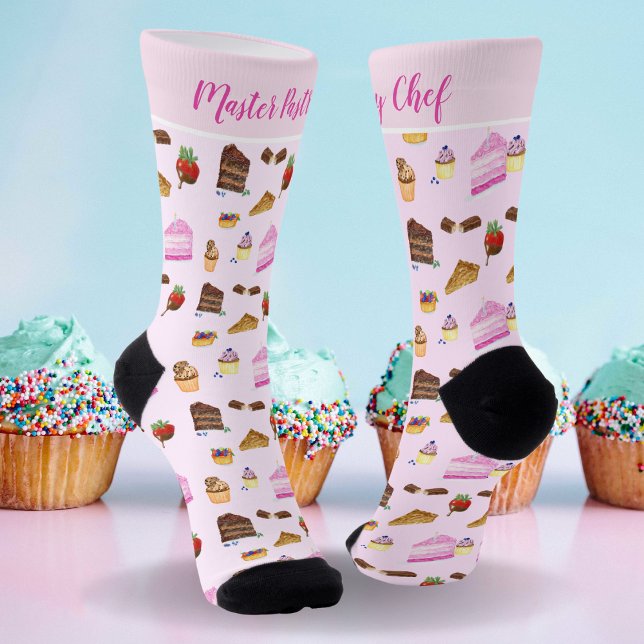 Watercolor Yummy Desserts Bakery Pastry Chef Socks (Creator Uploaded)
