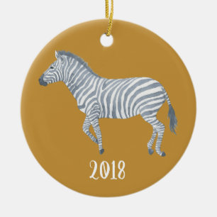 Watercolor Zebra Keepsake Year Ceramic Ornament