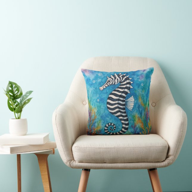 Watercolor Zebra Seahorse Cushion (Chair)