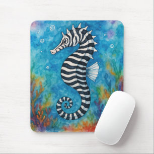 Watercolor Zebra Seahorse Mouse Pad