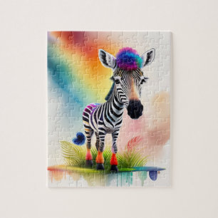Watercolor Zebra With Rainbow Colours, Zebra Jigsaw Puzzle