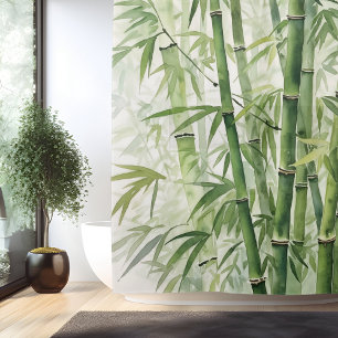 Watercolor Zen Bamboo Harmony Shower Curtain