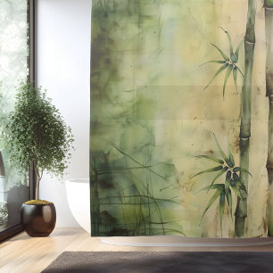 Watercolor Zen Bamboo Harmony Shower Curtain