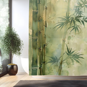 Watercolor Zen Bamboo Harmony Shower Curtain