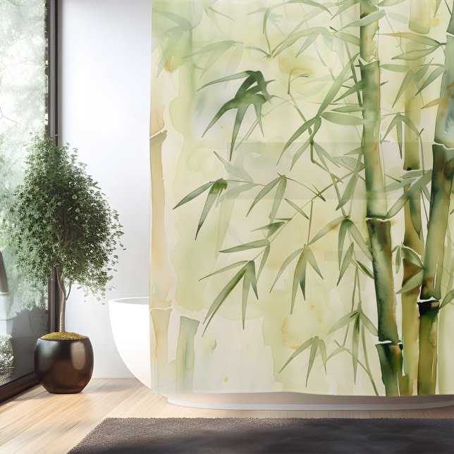 Watercolor Zen Bamboo Harmony Shower Curtain (Creator Uploaded)