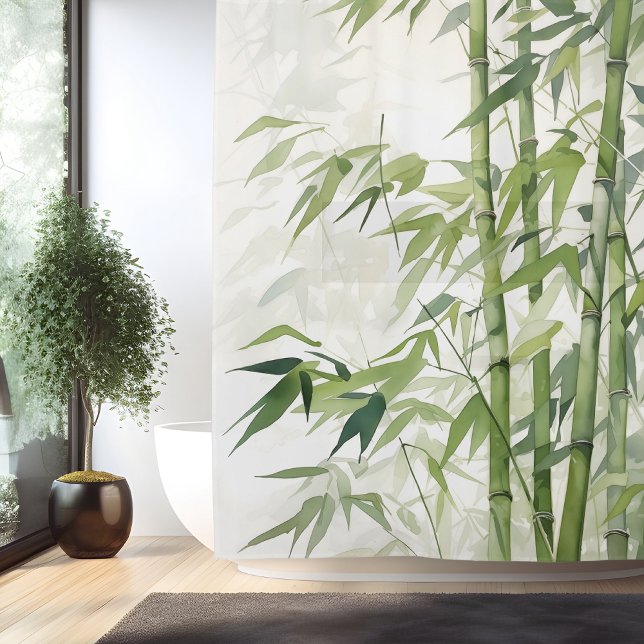 Watercolor Zen Bamboo Harmony Shower Curtain (Creator Uploaded)