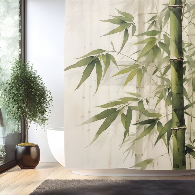 Watercolor Zen Bamboo Harmony Shower Curtain (Creator Uploaded)