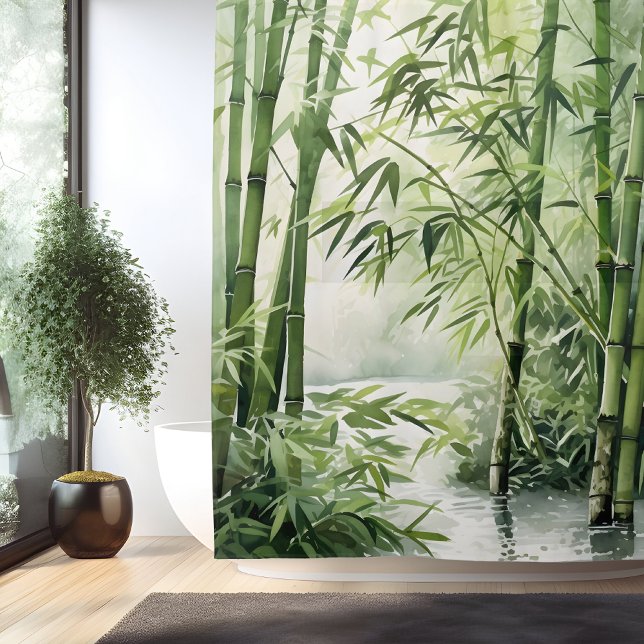 Watercolor Zen Bamboo Harmony Shower Curtain (Creator Uploaded)