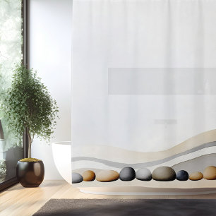 Watercolor Zen Stone Garden Japanese Style Shower Curtain