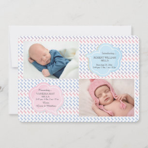 Watercolor Zig Zag Photo Birth Announcement