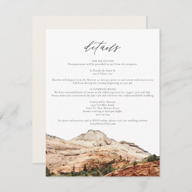 Watercolor Zion National Park Wedding Details Invi Invitation (Front/Back)
