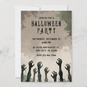 Watercolor Zombie Hands Halloween Party Invitation