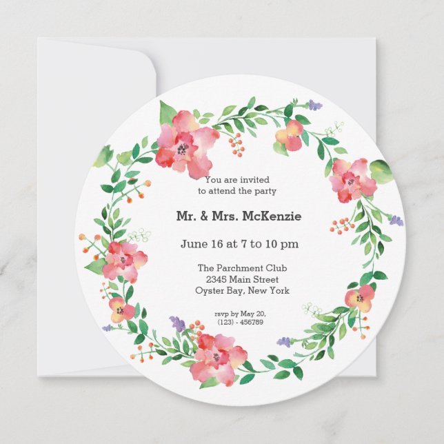 Watercolored flowers invitation (Front)