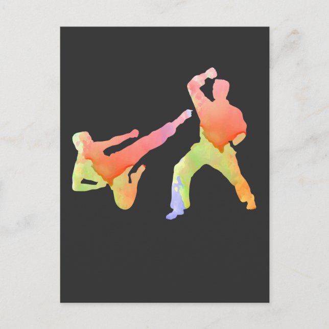 Watercolored Martial Arts Fighting Karate Artist Postcard (Front)