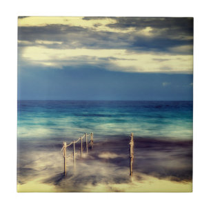 Watercolors, beach and sea, sky ceramic tile